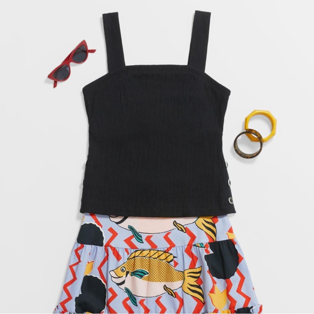 NWT Anthropologie Maeve Callie Square Neck Cotton Button Side Top black